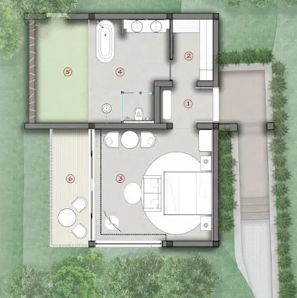 Open Shower & Bathtub Villa