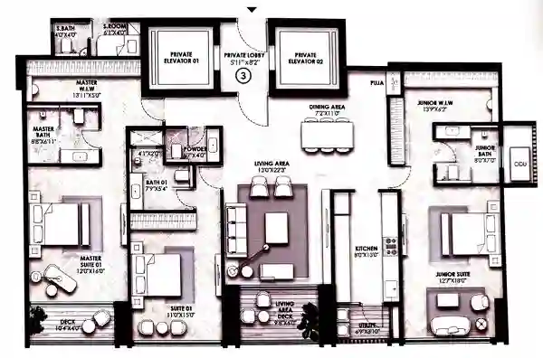 3 BHK — unit plan