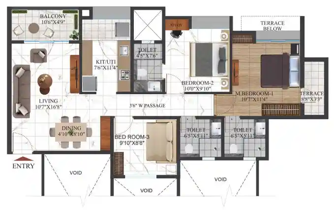 3 BHK — unit plan