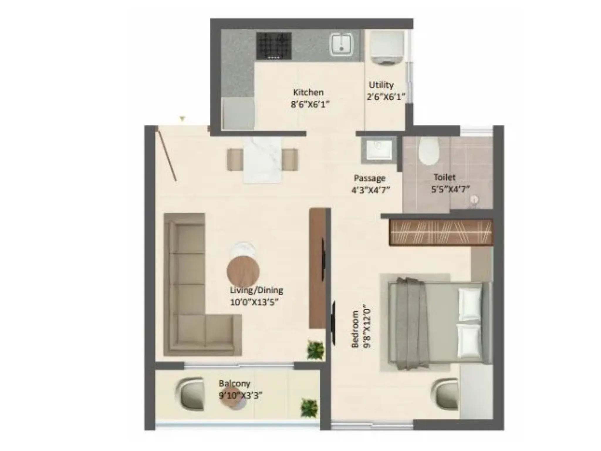 1 BHK — unit plan
